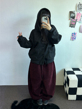 ミンクフリース🐑ビッグコーデュロイパッチバルーンパンツ❤🤍🖤🤎4カラー
