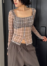 PLUMP CHECK SHIRRING TEE