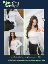 オフショルダーレースストラップロングスリーブTシャツ