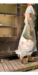 French flower shirring wrap dress