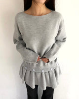 ポンレイヤードフリルボタンニット