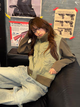 RIBBED HIGH NECK JACKET KHAKI