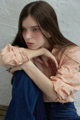 Peeky check shirt_peach