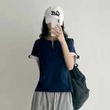 Roll-up button short-sleeve 💙 Tender Bejo Henry neck short-sleeve (6 colors)
