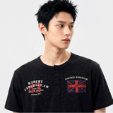 スラブヘンリーネッククロップドTシャツユニオンジャック ブラック