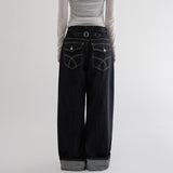 [MADE] [Dafrun] Back Adjuster Hip Pocket Roll-Up Raw Denim Pants - 2 Colors