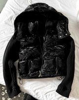 Rivet Crack Wrinkle Crop Padding + Deep Black Knit