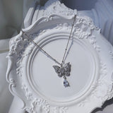 [IDLE Shuhua Necklace] クリスタルバタフライセレナードカラーボーンネックレス
