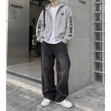 Waffle Lettering Embroidered Cropped Hoodie Zip-up