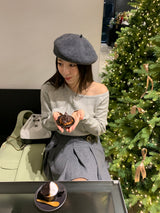 【MADE】フルカシミヤアンバランスオフショルダーニット