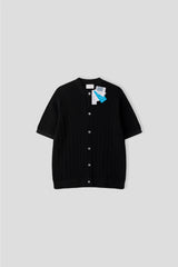 LMN スレイケーブル半袖ラウンドカーディガン (5 colors)