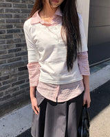 ベトナムボタンポイントカラーショートスリーブTシャツ