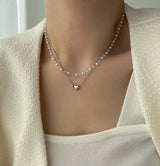 tyu Pearl Beads Heart Ball Scenic Steel Titan Choker Short Layered Guest Necklace