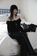 リーフファーオフショルダーニット