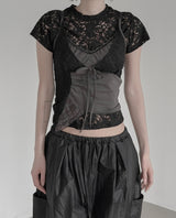 Floral Punching Lace Short Sleeve Tee