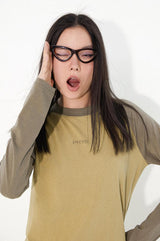 Color-blocked raglan sleeve slim-fit comfortable long-sleeve T-shirt