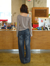 EYELET OFF SHOULDER L/S SAND