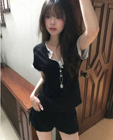 list button loose short sleeve tee
