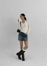 [B-DENIM] CUTTING MINI SKIRT 030