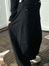 2color) Tweed side denim PT