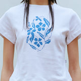 フラワークロップTシャツ(ブルー)