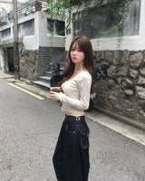 パンチングスクエアネックTシャツ