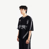 HIERARCHY STUDIOS TMTNW - ブラックフォーストライプボクシーオーバーサイズTシャツ