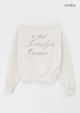 [MADE] Doobin Printed Off-Shoulder Fleece-Lined Sweatshirt