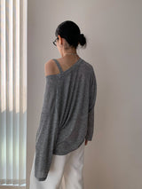 ツーウェアルーズロングスリーベッドオフショルダーTシャツ