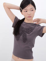 ドットフリルリボンTシャツ (COCOA)