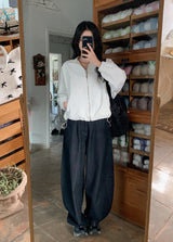 Rose Pink Lettering Embroidery Balloon Denim Pants