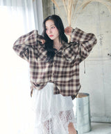 UNISEX チェックフーディシャツ