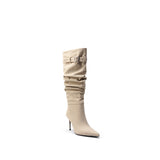 Colorful Bridge丨Handmade Pleated Cowhide Belt Buckle High Boots Designer Women's Long Boots