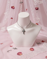 [NMIXX Haewon Necklace] Nocturne Gothic Cross Collarbone Necklace (Stainless Steel)