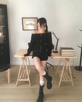 ポティック リベットポケット スウェット オフショルダー ジップアップ