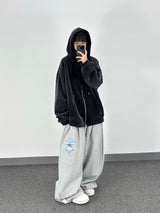 ベロアリブフードジップアップ