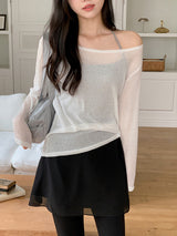 See-through Boat Neck Linen Knit (6color)