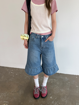 デニムフリルバミューダパンツ