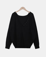 Chemin Button Deep V-Neck Long Sleeve Knit