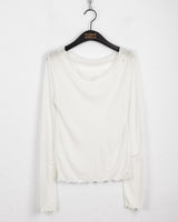 Nowell heart cutting see-through tencel wave u-neck long sleeve t-shirt
