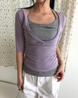 Pelon Deep V-Neck 7-Sleeve T-Shirt