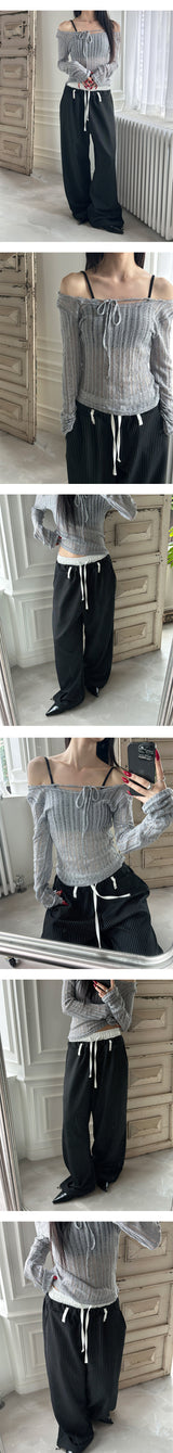 [Unisex] Layered belt stripe banding pants(2color)