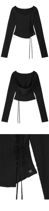 [mnem] Diamond Neck Corset Hoodie (black)