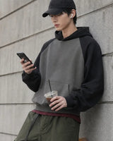 (UNISEX) Raglan Color Block Crop Hoodie