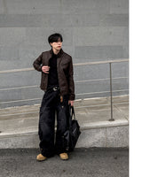 Kale Panel High-Neck Leather Jacket
