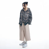 Cut-off wide bermuda sweatpants - BEIGE