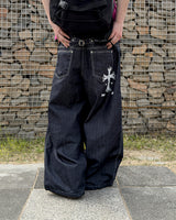 Bone Cross Stud Wide Denim Pants