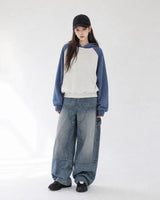 (UNISEX) Raglan Color Block Crop Hoodie