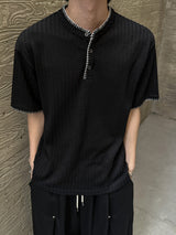Len Stitch Henley Neck Short Sleeve Knit