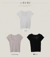 SL Emboss Back Slit Strap Crop Short Sleeve T-shirt (3color)